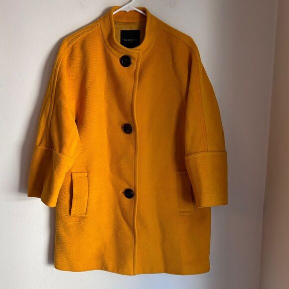 Talbots Wool Mustard yellow short sleeve large buttons Pea Coat women’s 14P GUC - Picture 2 of 14